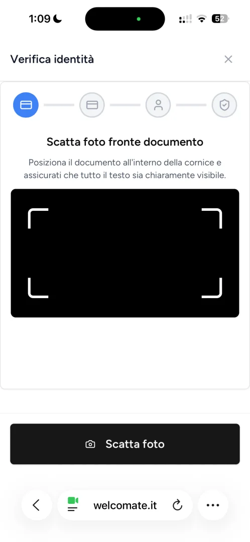 Esempio di vista ospite in fase di check-in online - foto documento