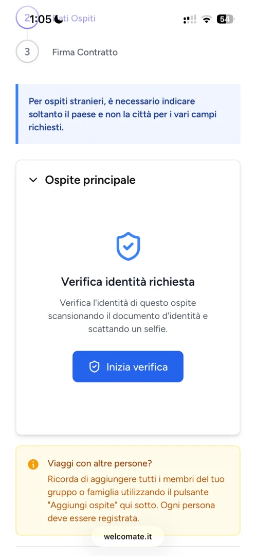 Esempio di vista ospite in fase di check-in online - form