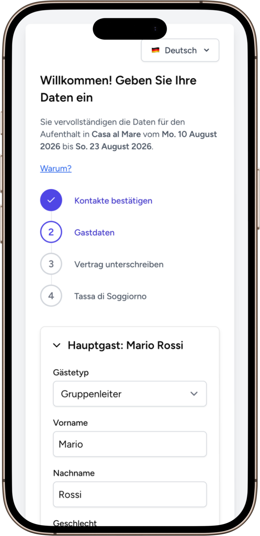 Form check-in Deutsch