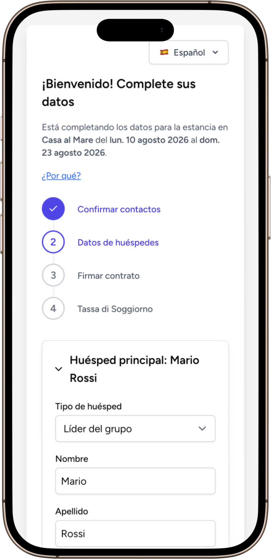 Form check-in Español
