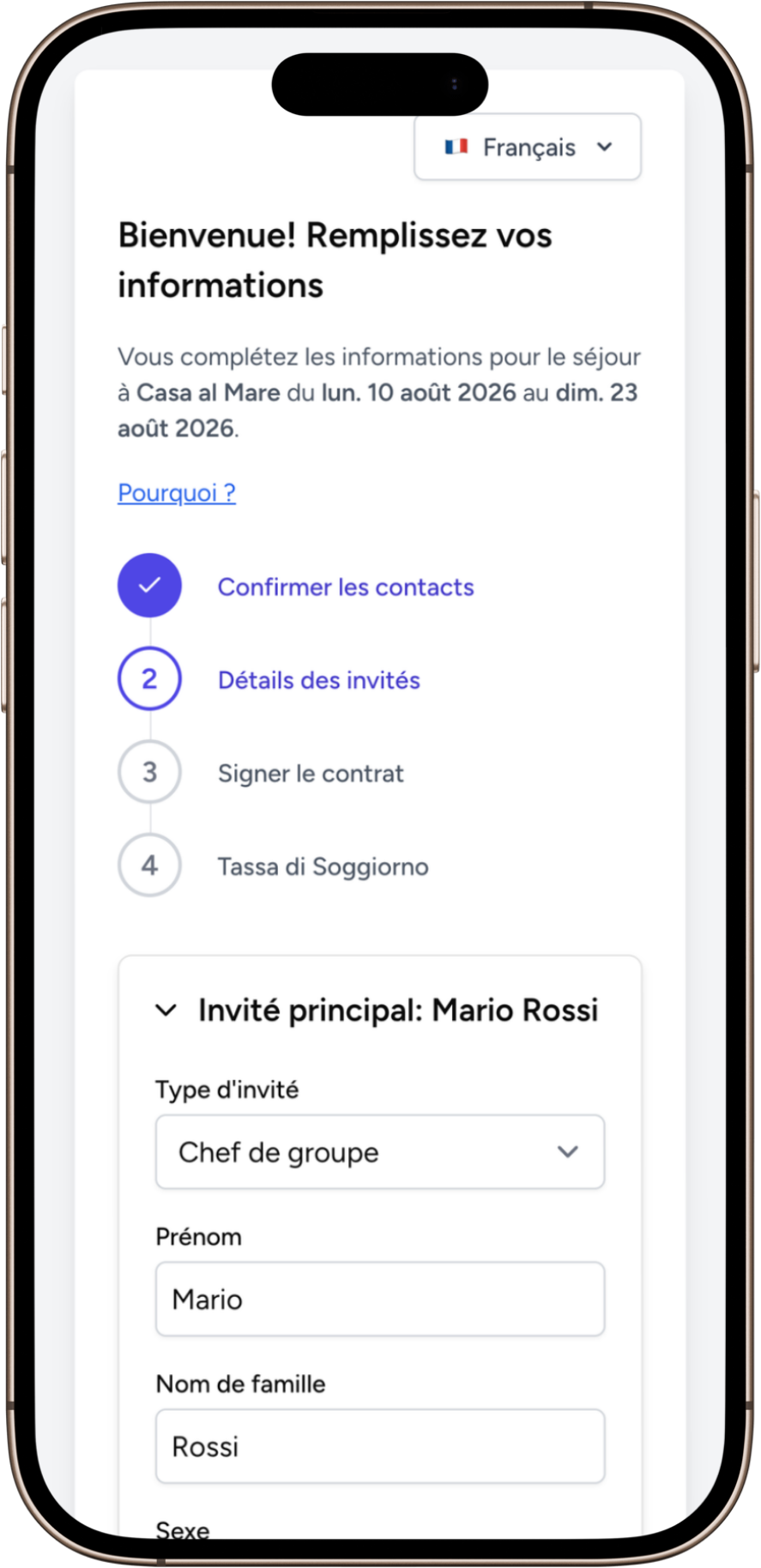Form check-in Français