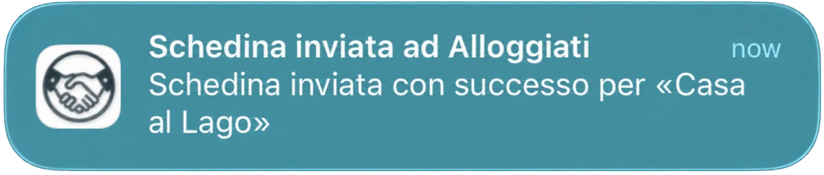 Notifica: schedina inviata ad Alloggiati per Casa al Lago